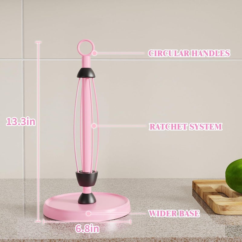 HZE Pink Paper Towel Holder Countertop, Pink Kitchen Accessories Decor, One-Handed Tear, Stainless Steel, Weighted Base, Ring Paper Towel Holder Stand with Ratchet System for Kitchen Farmhouse Essentials - Image 4